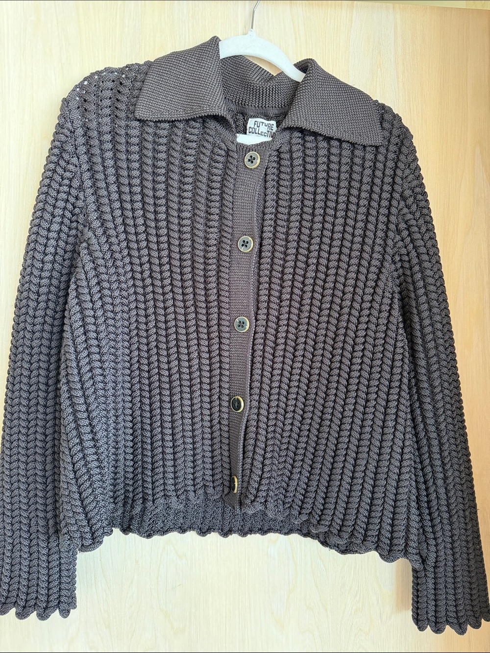 Future Collective Black Ribbed Button-Front Cardigan